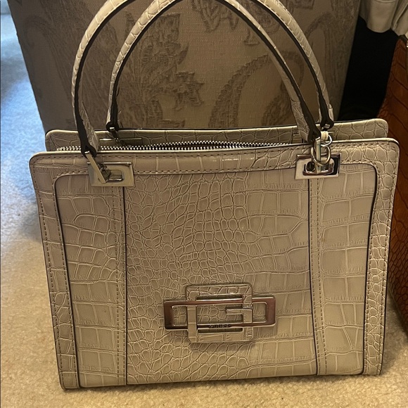 Guess Crocodile-Embossed Satchel in Gray - Picture 1 of 3